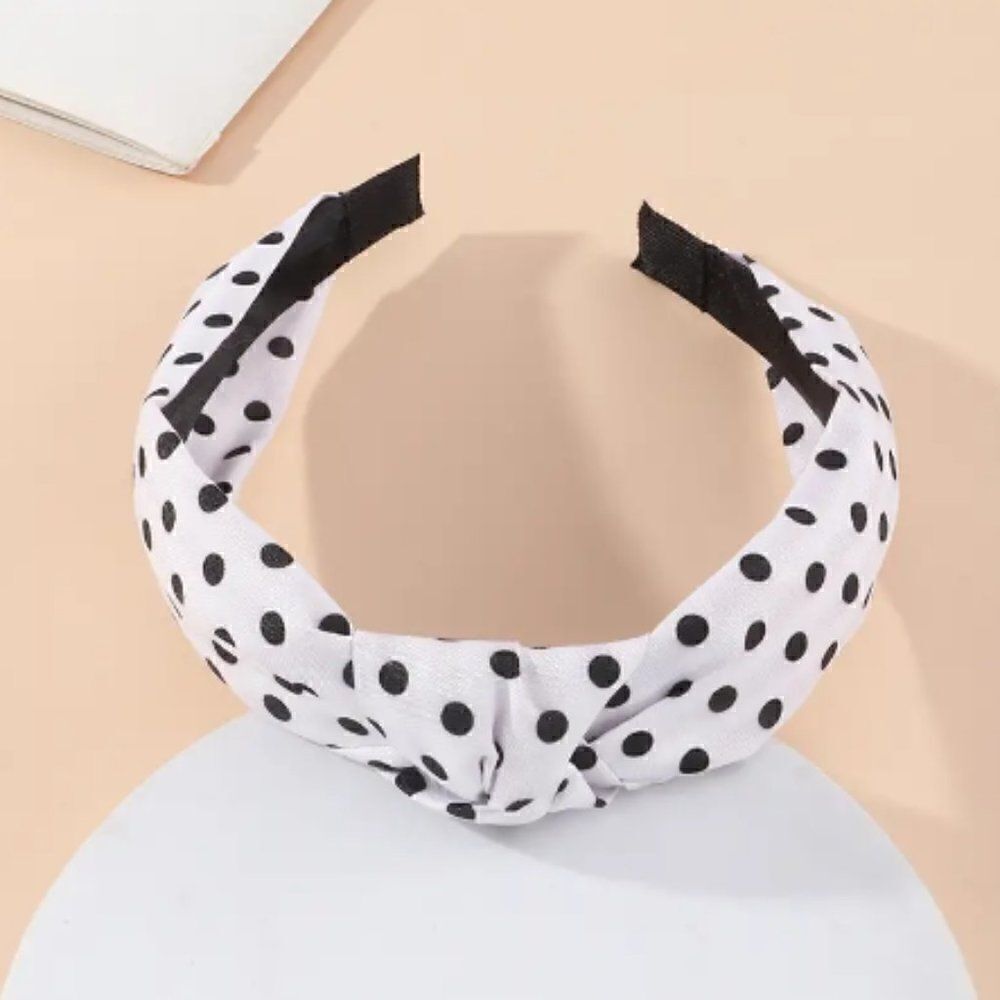 Black and White Polka Dot Top Knot Headband